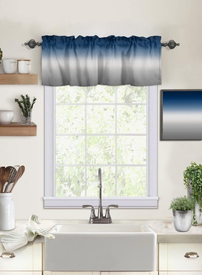 ALAGEO Windows Valances Curtain Blue and Grey Ombre Kitchen Valances Rod Pocket Gradient Gradual Color Modern Window Treatment Short Topper Curtains for Kitchen Bathroom Living Room 1 Panel,54 x 18 inch - Image 2